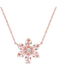 AMOUR 2 3/8 CT TGW Morganite and Diamond Accent Floral Pendant with Chain In 10K Rose Gold