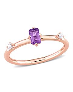 Amour 10k Rose Gold 2/5 CT TGW Emerald-Cut Amethyst and White Topaz Stackable Ring