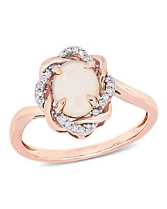 Amour 10K Rose Gold 3/4 CT TGW Ethiopian Blue Opal and 1/10 CT TDW Diamond Cocktail Ring