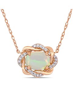 AMOUR 3/4 CT TGW Ethiopian Blue Opal and 1/10 CT TW Diamond Interlaced Halo Necklace 10K Rose Gold