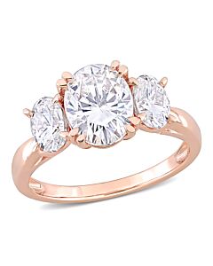 Amour 10k Rose Gold 3 CT TGW Created White Moissanite 3 Stone Ring
