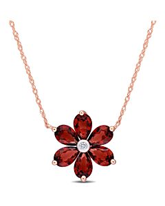 AMOUR 3 CT TGW Garnet and Diamond Accent Floral Pendant with Chain In 10K Rose Gold