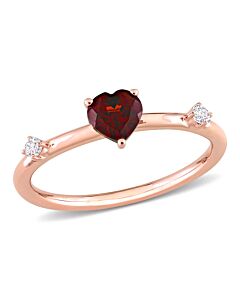 Amour 10k Rose Gold 5/8 CT TGW Heart Garnet and White Topaz Stackable Ring