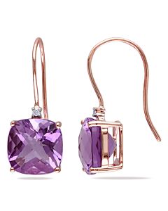 AMOUR 7 CT TGW Cushion Cut Checkerboard Amethyst Earrings with Diamonds In 10K Rose Gold