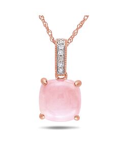 AMOUR Diamond and Pink Opal Pendant with Chain In 10K Rose Gold