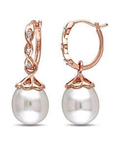 AMOUR 9 - 9.5 Mm Freshwater Cultured Pearl and Diamond Accent Infinity Hoop Earrings In 10K Rose Gold