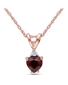 AMOUR Heart Shaped Garnet and Diamond Pendant with Chain In 10K Rose Gold