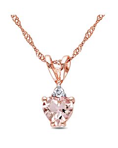 AMOUR Heart Shaped Morganite and Diamond Pendant with Chain In 10K Rose Gold