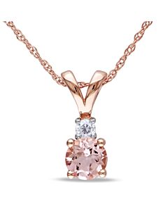 AMOUR Round-cut Morganite and Diamond Accent Drop Necklace In 10K Rose Gold