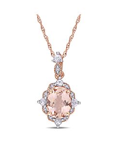 AMOUR Oval-cut Morganite, White Sapphire and Diamond Accent Vintage Drop Necklace In 10K Rose Gold