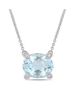 AMOUR 2 1/10 CT TGW Oval-cut Aquamarine and Diamond Accent Station Necklace In 10K White Gold