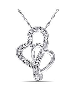 AMOUR Diamond Interlocked Heart Pendant with Chain In 10K White Gold