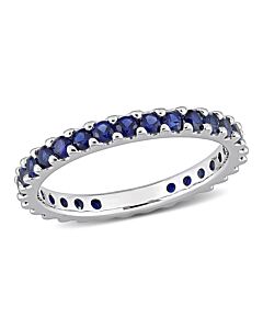 Amour 10k White Gold 1 1/2 CT TGW Created Blue Sapphire Eternity Ring