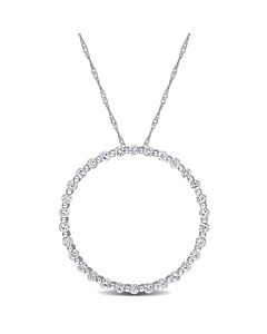 AMOUR 1 1/2 CT TGW White Sapphire Circle Of Life Pendant with Chain In 10K White Gold