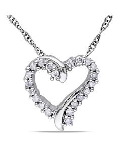 AMOUR 1/10 CT TW Diamond Heart Pendant with Chain In 10K White Gold