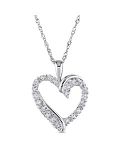 AMOUR 1/10 CT TW Diamond Heart Pendant with Chain In 10K White Gold