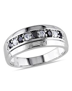 Amour 10k White Gold 1/2 CT TDW Black and White Diamond Men's Wedding Band Ring