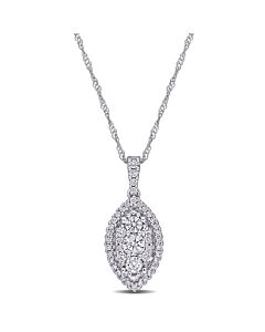 AMOUR 1/2 CT TW Diamond Composite Marquise Shape Halo Drop Pendant with Chain In 10K White Gold