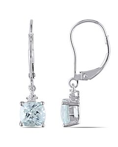 AMOUR Aquamarine Leverback Earrings with Diamonds In 10K White Gold