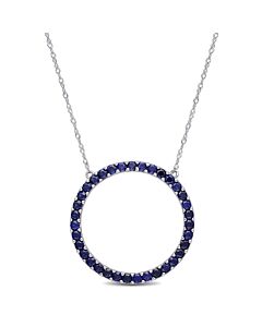 AMOUR 1 3/4 CT TGW Created Blue Sapphire Open Circle Pendant with Chain In 10K White Gold