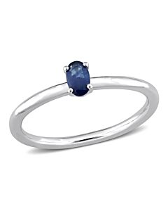 Amour 10k White Gold 1/3 CT TGW Oval Blue Sapphire Stackable Ring