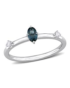 Amour 10k White Gold 1/3 CT TGW Oval London Blue Topaz and White Topaz Stackable Ring