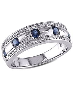 Amour 10k White Gold 1/4 CT TDW Diamond and Sapphire Anniversary Band Ring