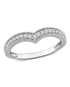 Amour 10k White Gold 1/4 CT TW Diamond Graduated Chevron Design Ring