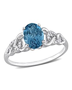 Amour 10k White Gold 1 5/8 CT TGW Oval London Blue Topaz and Diamond Accent Link Ring
