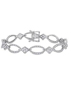 Amour 10k White Gold 1 5/8 CT TGW White Sapphire and 1 CT TDW Diamond Oval Link Bracelet