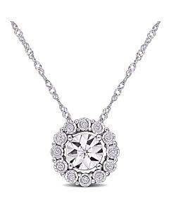 AMOUR 1/8 CT TW Diamond Cluster Circular Pendant with Chain In 10K White Gold