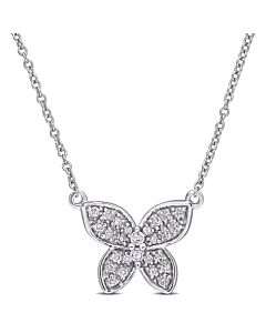 AMOUR 1/8 CT TDW Diamond Butterfly Pendant with Chain In 10K White Gold