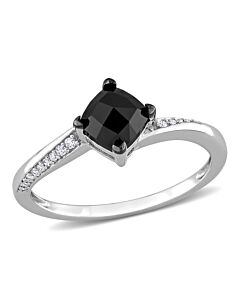 Amour 10k White Gold 1 CT TDW Black and White Cushion and Round-Cut Diamond Engagement Ring