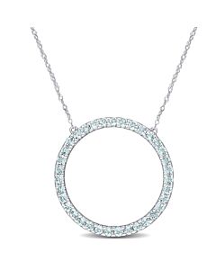 AMOUR 1 CT TGW Aquamarine Open Circle Pendant with Chain In 10K White Gold