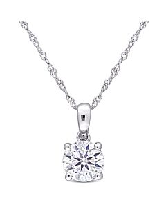 AMOUR 1 CT DEW Created Moissanite Solitaire Pendant with Chain In 10K White Gold