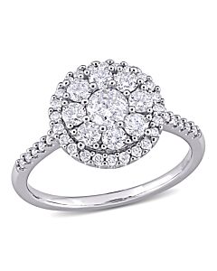 Amour 10k White Gold 1 CT TW Diamond Composite Round Halo Engagement Ring