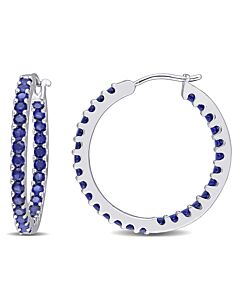 AMOUR 2 4/5 CT TGW Created Blue Sapphire Inside Outside Hoop Earrings In 10K White Gold
