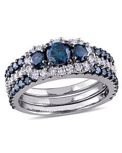 Amour 10k White Gold 2 CT Blue and White Diamond Bridal Ring Set