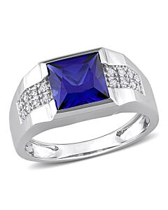 Amour 10k White Gold 3 1/4 CT TGW Created Blue Sapphire Created White Sapphire Fashion Ring