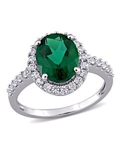 Amour 10K White Gold 3 7/8 CT TGW Created Emerald and Created White Sapphire Cocktail Ring