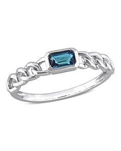 Amour 10k White Gold 3/8 CT TGW Octagon London Blue Topaz Link Ring