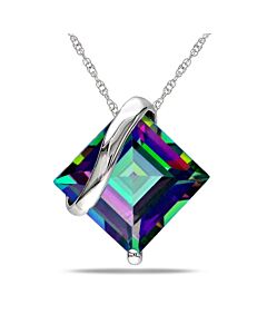 AMOUR 3 CT TGW Exotic Green Topaz Pendant with Chain In 10K White Gold