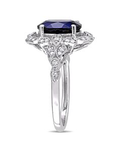 Amour 10K White Gold 4 1/6 CT TGW Created Blue Sapphire and 1/5 CT TDW Diamond Cocktail Ring