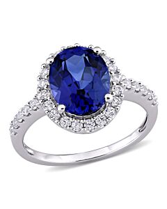 Amour 10K White Gold 4 3/4 CT TGW Lab Created Blue Sapphire and Created White Sapphire Cocktail Ring