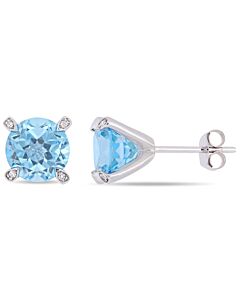 AMOUR 4 3/4 CT TGW Sky Blue Topaz and Diamond Accent Martini Stud Earrings In 10K White Gold
