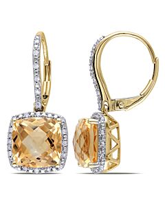 AMOUR 5 45 CT TGW Cushion Cut Citrine and 1/5 CT TW Diamond Halo Leverback Earrings In 10K White Gold