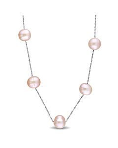 AMOUR 7 - 8 Mm Pink Cultured Freshwater Pearl Tin Cup Necklace On 10K White Gold