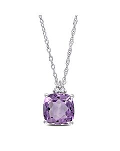 AMOUR Cushion Cut Amethyst Pendant and Chain with Diamonds In 10K White Gold