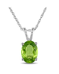 AMOUR Oval Peridot Solitaire Pendant with Chain In 10K White Gold