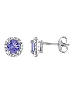 AMOUR Halo Diamond and Tanzanite Stud Earrings In 10K White Gold